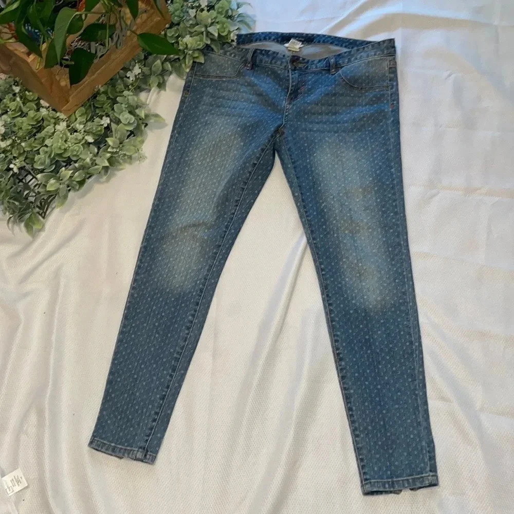 Billabong women jeans 31 10 12 seeker skinny polka dot zipper stretch retro 90s